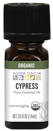 Aura Cacia Organic Cypress Essential Oil, 100% Pure Cupressus Sempervirens Oil - Aromatherapy for Home, Body Care, DIY Blends | 0.25 Fl Oz (Pack of 1)
