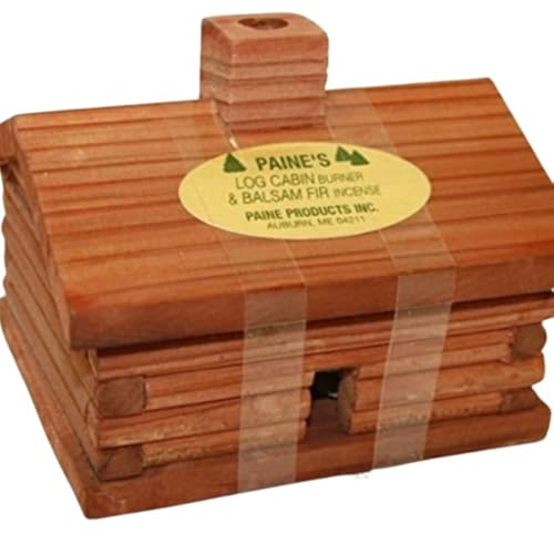 Paine's Log Cabin Burner with 10 Cedar Incense Cones – Incense Holder for Home Aromatherapy – Size 4 x 3 5/8 x 3 1/4