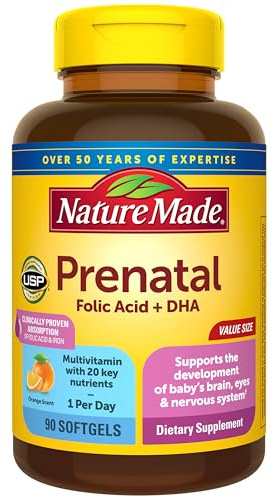 Nature Made Prenatal Vitamins for Women with Folic Acid + DHA, 90 Softgels
