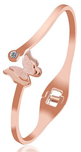 Kim Johanson Edelstahl Damen Armreif Schmetterling in Roségold mit Zirkonia Steinchen besetzt inkl. Schmuckbeutel