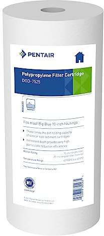 Pentair Pentek DGD-7525 Big Blue Water Filter, 10-Inch Whole House Sediment Filter Cartridge Replacement, Dual-Gradient Density Spun Polypropylene, 10 x 4.5, 25 Micron, Pack of 1
