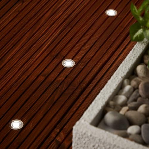 Lightbox 10er Set LED Einbaulampen - Spritzwassergeschützte moderne Einbauleuchten - Metall/Glas Edelstahl/Kaltweißes Licht