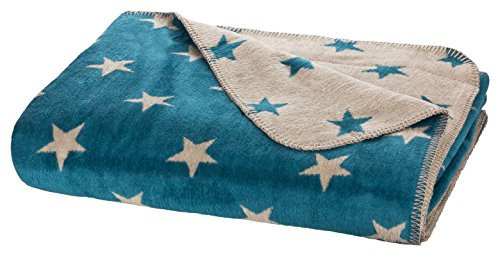 Moon Luxus Sterne Wolldecke Kuscheldecke 150x200-petrol