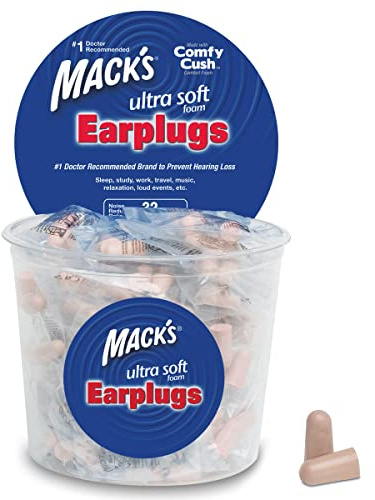 Mack's Ultra Soft Foam Earplugs, 100 Pair - 33dB Highest NRR, Comfortable Ear Plugs for Sleeping, Snoring, Travel, Concerts, Studying and Loud Noise | Made in USA