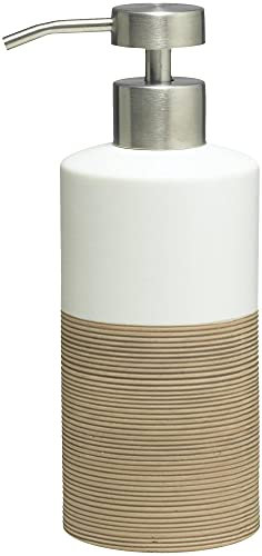 Sealskin Doppio Seifenspender, aus natürlichem Porzellan, freistehend und somit flexibel ohne Bohren zu platzieren, für Badezimmer und Küche, Farbe: Sand, handbemalt