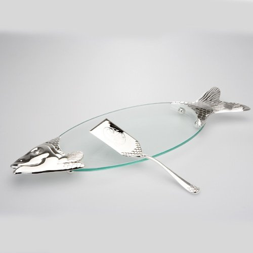 Fischplatte Glas Servierplatte Platte für Fisch Lachsplatte mit Heber