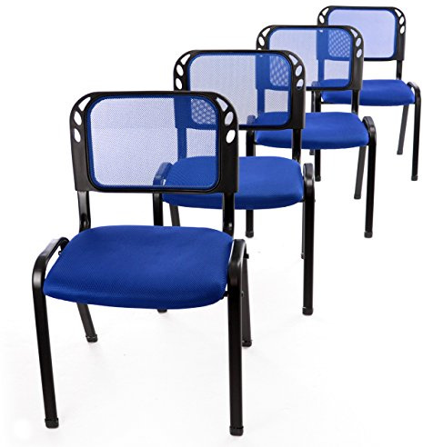 Nexos Trading 4er Set Bürostuhl Konferenzstuhl Besucherstuhl blau gepolsterte Sitzfläche stapelbar 52,5 x 45 x 80 cm Stapelstuhl Metallrahmen schwarz