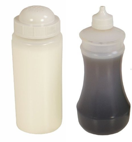One Traditional White Fish and Chip shop Salt Shaker (500mls) and One Vinegar Bottle (375mls) by Sunnex