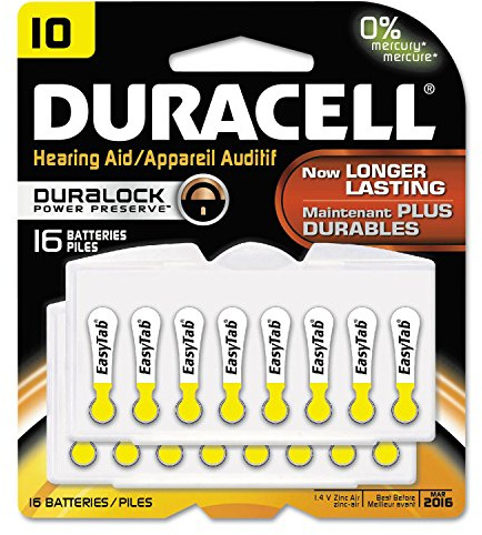 Button Cell Hearing Aid Battery, #10, 16/Pk, Sold as One Pack