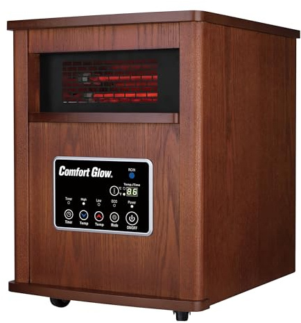Comfort Glow Infrared Quartz Heater, Auburn Oak, 6-Element 5,120 BTU, Thermostat, Cool-Touch, Remote, Overheat & Tip-Over Protection - Space Heater for Indoor Use