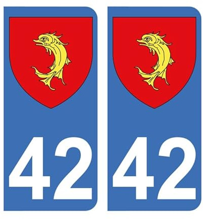 Autocollant 42 avec Blason Loire Plaque immatriculation Auto (9,8 x 4,5 cm)