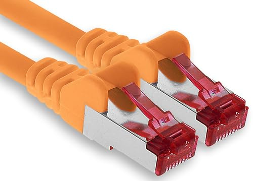 1aTTack.de - 1x 50m câble patch CAT6 S/FTP blindage PIMF câble réseau CAT.6 RJ45 câble Ethernet routeur LAN DSL commutateur modem panneau de brassage - orange - 1 pièce