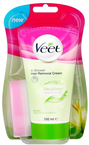 Veet Pure Haarentfernungscreme für Dusche, trockene Haut, Beine und Körper, 150 ml