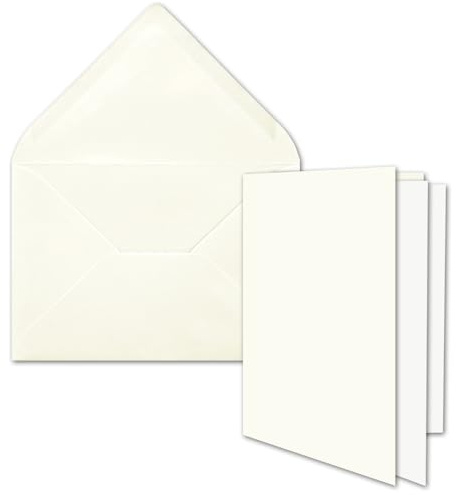 50x DIN B6 Faltkarten-Set - naturweiß - 115 x 170 mm - 11,5 x 17 cm - Doppelkarten mit Umschlägen und Einleger-Papier - FarbenFroh by GUSTAV NEUSER