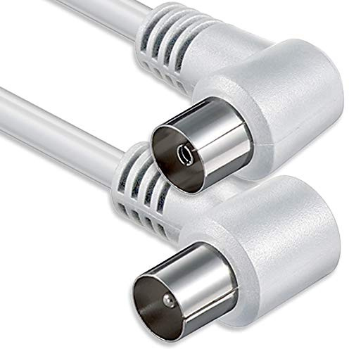 1aTTack.de 1x 2,5m TV Antennenkabel 90° Koax-Stecker/Buchse 80dB Weiß | 2x 90° Winkel für enge Anschlüsse; 2-fach geschirmt für TV, Radio, DVB-T/T2, DAB und Kabelanschluss