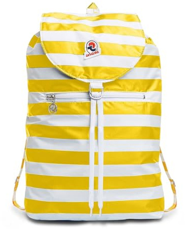 Invicta Tagesrucksack Rucksack für Reisen Outdoor - Daypack für Damen, Herren, mit Hüftgurt - faltbar 8 LT - Ultra leicht, Handgepäck mit Reißverschluss, gestreift zweifarbig gelb/weiß Minisac