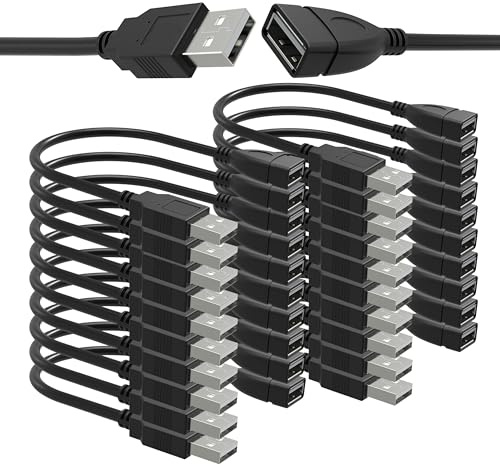 SaiTech IT 20 Pack USB 2.0 Male to Female Extension Cable 6 inch Black | Adjustable Flexible Adapte rCompact Design Suitable For Laptops, PCs, And Peripheral Devices