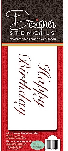 Designer Stencils Fancy Happy Birthday Cake Stencil, Beige/Semi-Transparent