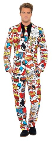 Smiffys Comic Strip Suit, Red & White, M - Size 38-40