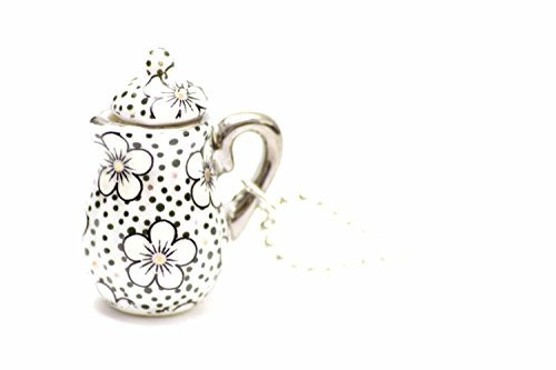 Miniblings Kaffeekanne Teekanne Kette Tee Kaffee 80cm Kanne Porzellan Punkte - Handmade Modeschmuck - Kugelkette versilbert