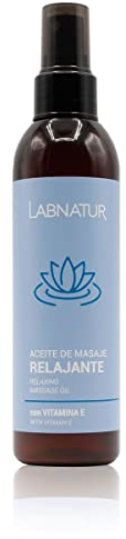 Aceite de Masaje Relajante - Con Aceite Esencial de Lavanda - Labnatur | Con Mejorana y Petit Grain - Hidrata y Suaviza - Alivia la Fatiga y el Estrés - Natural y Hecho en España - 200 ml