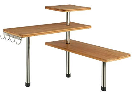 Secret de gourmet 3 niveaux Etagère d'angle en bambou et inox - Cuisine - Salle de bain ou sur un bureau - Idéal pour gagner de la place