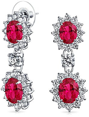 Couronne De Mariée Style Art Déco Vintage Halo Ovale Zircon Cubique Simulé Saphir Bleu Rubis Rouge Émeraude Verte AAA CZ Boucles D'Oreilles Pendantes Chandelier Pour Femmes Bal Demoiselle D'Honneur