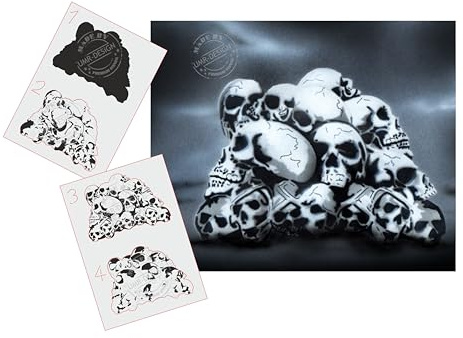 UMR-Design AS-149 skull heap Sagoma per aerografo Step by Step Size S