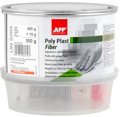 APP Poly Plast Fiber - Mastic Polyester Fibre de Verre 0,5 kg | Mastic carrosserie voiture pour réparation de Acier, métal, Aluminium, plastiques, béton, Résine Polyester avec durcisseur