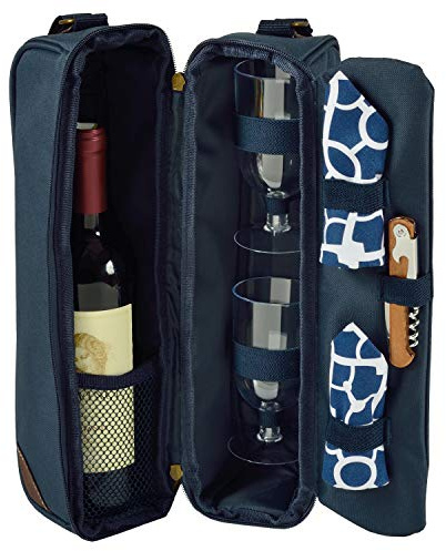 Picnic at Ascot Insulated Wine Tote with 2 Wine Glasses, Napkins and Corkscrew -Designed & Assembled in the USA