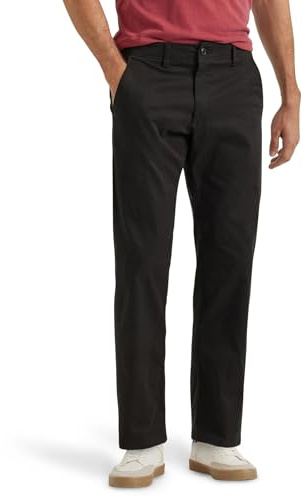 Lee Men's Extreme Motion Flat Front Regular Straight Pant Black 38W x 29L