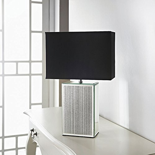 Square Glitter Mirror Table Lamp - Black