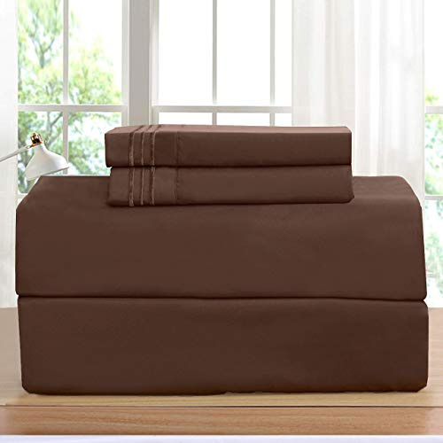 Elegant Comfort1500 Parure de lit 4 pièces résistante aux Plis, à la décoloration et aux Taches avec Poche Profonde pour très Grand lit californien, Chocolat