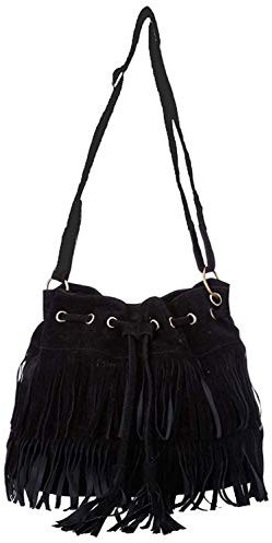 LATH.PIN Damen Vintage Umhängetasche Schultertasche mit Fransen Troddelbeutel Messenger Tasche