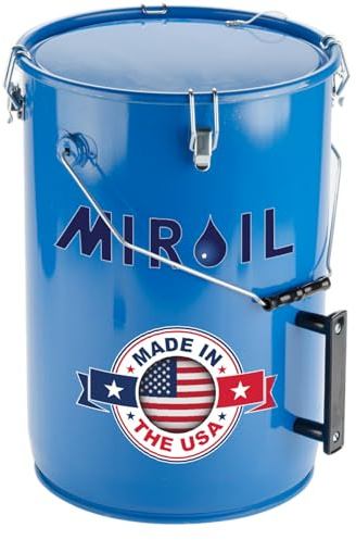 MirOil 6 Gallon Blue Oil Grease Bucket & Filter Pot – Steel Fryer Container w/Lid Lock & Clip, Food Grade Interior Coating - Hot Grease Collection Pot for Disposal Under Drain Valves – Model #30L
