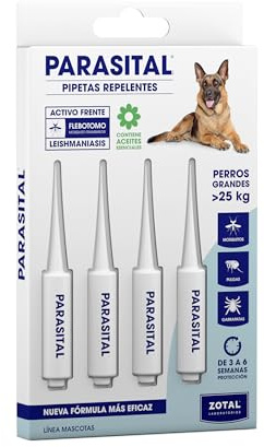 Zotal Parasital Pipetas para Perros Grandes - Blíster de 4 Pipetas - Protección Pulgas, Garrapatas y Mosquitos - 3 a 6 Semanas por Pipeta - Repelente Natural - Fácil Aplicación- Pack de 1 Blíster