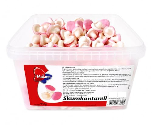 Malaco Skumkantarell, Pink Strawberry Mushroom Foam - Scandinavian Sweets. Full Tub. 938grams