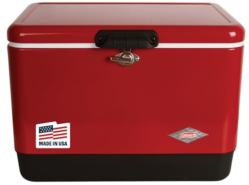 Coleman Vintage 54qt Steel Belted Cooler, Keeps Ice Up to 4 Days, 85-Can Capacity Hard Cooler with Drain & Have-A-Seat Lid