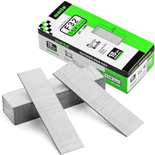 meite 18 Gauge Brad Nails, 32 mm 18G Brad Nails for Nail Gun, Galvanised Small Finishing Nails for Joinery, Trim Work (5,000 Counts)