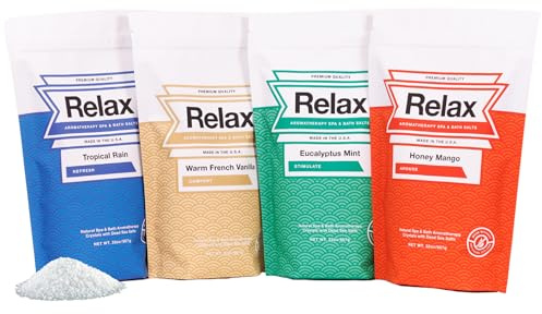 Relax Spa & Bath, Epsom & Dead Sea Salts, Aromatherapy Bath Salts for Hot Tub, Bath, or Spa, Infused with Magnesium, 32 oz Each, 4-Pack