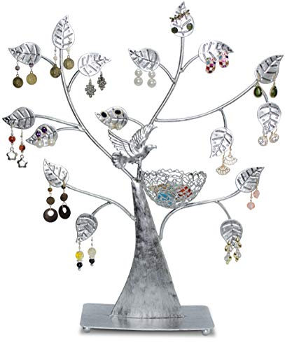 LAUBLUST Schmuckständer im Schmuckbaum Design - ca. 43x39x8 cm, Silbern - Dekorativer Metall Schmuck-Halter Ornament Blätter & Ring-Nest | Schmuck-Aufbewahrung | Ohrring-Ständer | Ketten-Halter