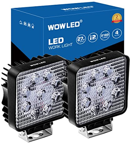 WOWLED 2 Pcs 27W LED Work Light Offroad Flood Beam Driving Lamp Truck SUV UTE 4WD 4x4 Boat Camping Light 12V 24V
