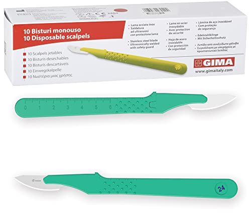 GIMA - Sterile Einweg-Skalpelle, mit Sicherheitsabdeckung, Nr. 24, 10er-Pack, 27048