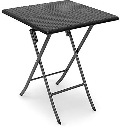 Relaxdays Mesa Terraza Plegable Bastian, Cuadrada, 74 x 61,5 x 61,5cm, Efecto Ratán, para Exterior, Mesita Jardín, Negro
