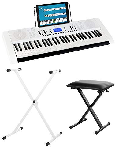 Funkey 61 Edition Pro Set inkl.Keyboardständer und Bank (300 Sounds, 300 Rhythmen, 10 Demo Songs, LCD Display mit detaillierter Anzeige, MP3-/USB-Port, Netzteil, Notenständer, Ständer, Hocker) weiß