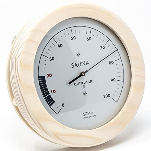 Fischer 196H-03 - Sauna-Hygrometer synthetisch - 155mm Sauna-Luftfeuchtigkeitsmesser – Kiefer-Gehäuse - Made in Germany