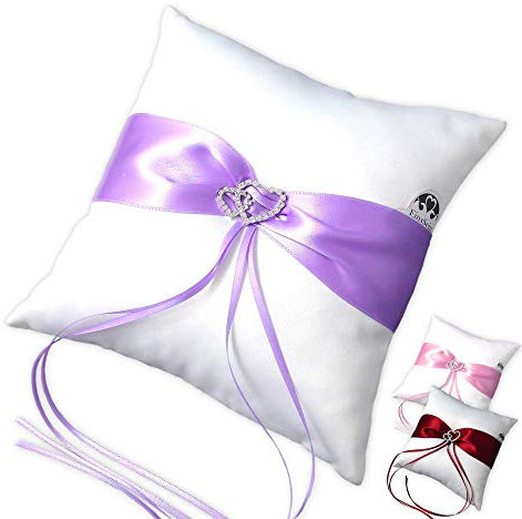 EinsSein Coussin Alliance Mariage Amore 20x20 cm Lilas Blanc | Dentelle & Ruban Satin | Porte-Alliance Vintage Romantique | Coussin Anneaux Déco Élégante Cérémonie