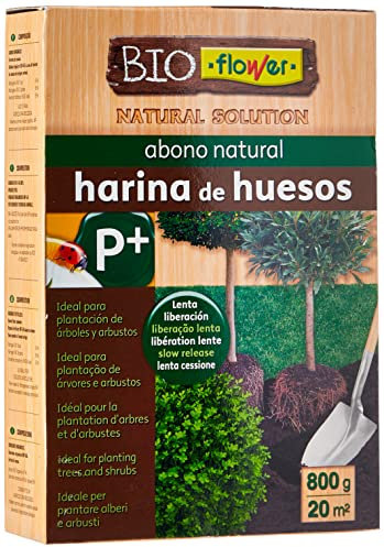 Flower - Harina de Huesos | Abono Natural para Árboles y Arbustos | Liberación Lenta | Cubre 20 m² | Seguro y Ecológico | Ideal para Plantaciones Variadas, 800 gr, 16x5.5x23.5 cm, Abono Sólido
