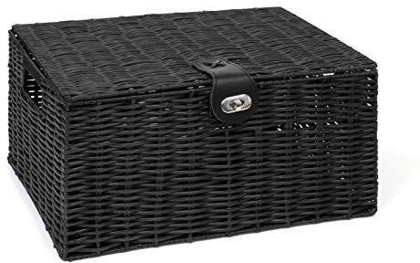 ARPAN Large Resin Woven Storage Basket Box With Lid & Lock - Black