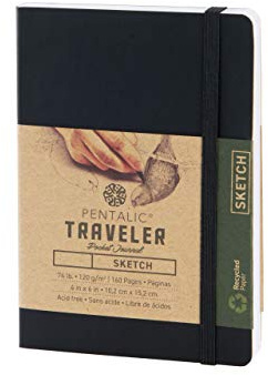 Pentalic 4 x 6 Pocket Sketchbook Traveler Journal, 160 Pages, Black